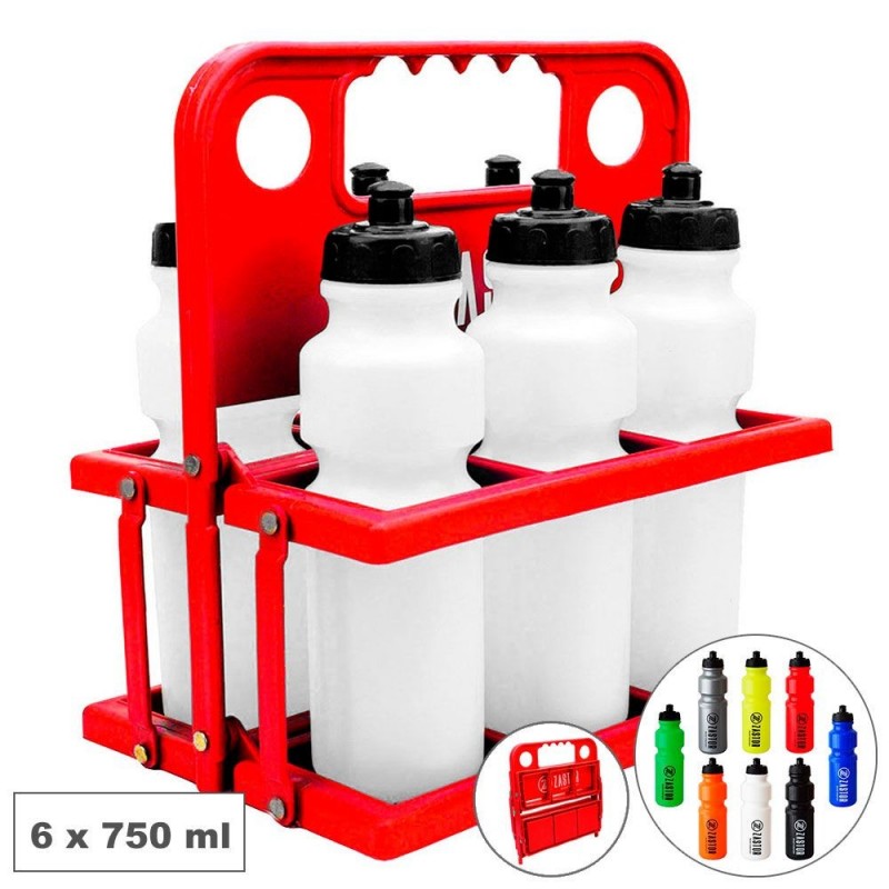 Pack 6 Botellas 750 ml con Botellero Plegable Rojo