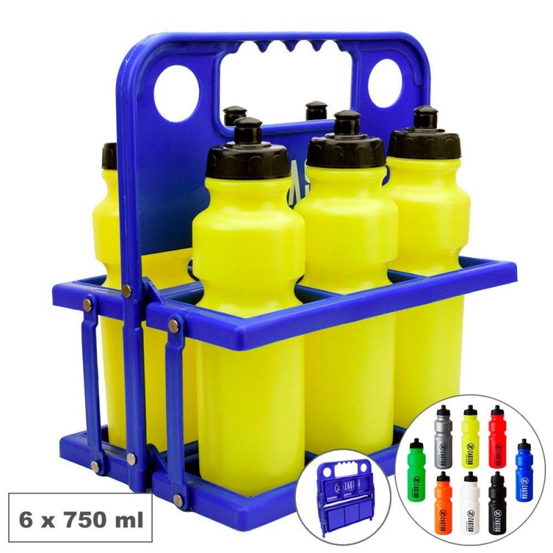 Pack 6 Botellas 750 ml Blanco con Portabotellas Plegable Azul MOE-6