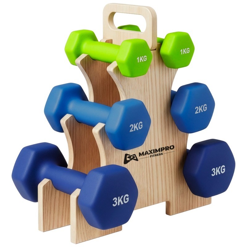 Set 6 Mancuernas Maximpro Soma 12Kg Con Soporte