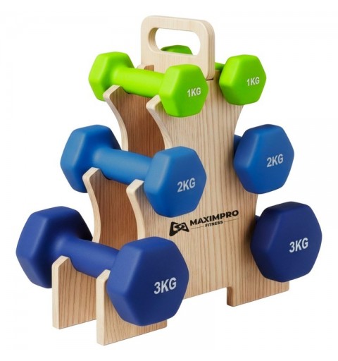 Set 6 Mancuernas Maximpro Soma 12Kg Con Soporte